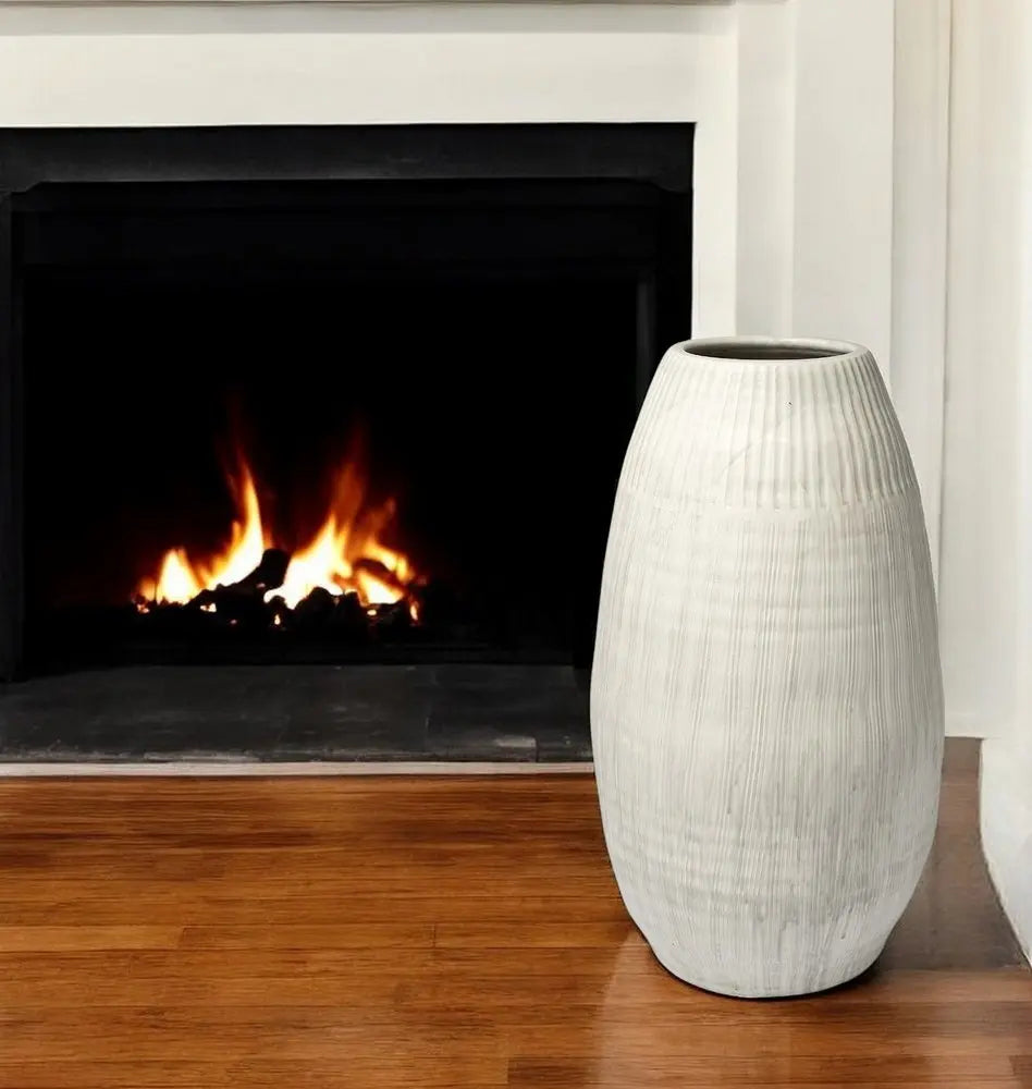 29" White Cylinder Ceramic Floor Vase - NOBLE HOME INTERIORS