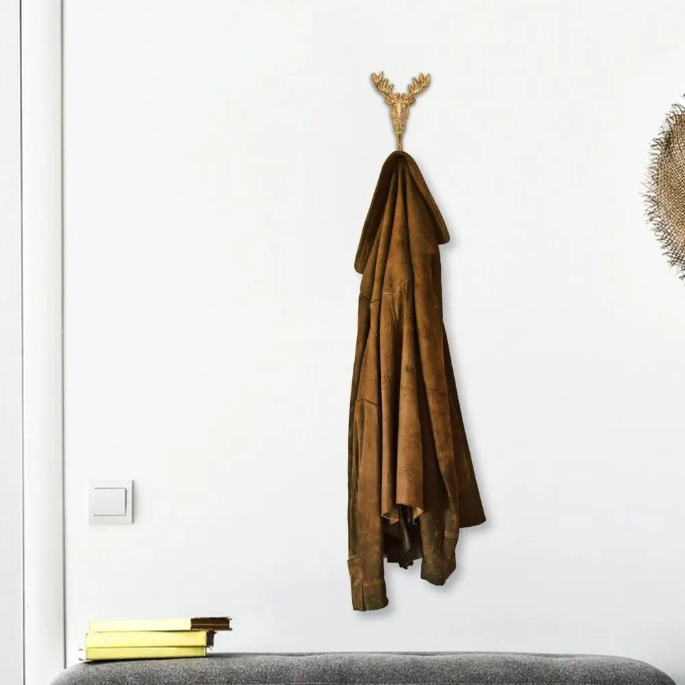 3" Gold Cast Iron Deer Stag Wall Hook - NOBLE HOME INTERIORS