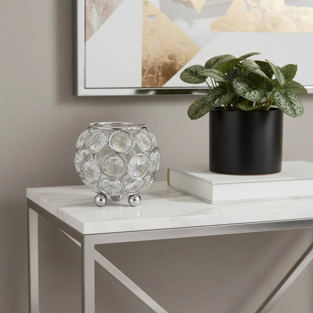 3" Silver And Clear Faux Crystal And Metal Oval Table Vase - NOBLE HOME INTERIORS