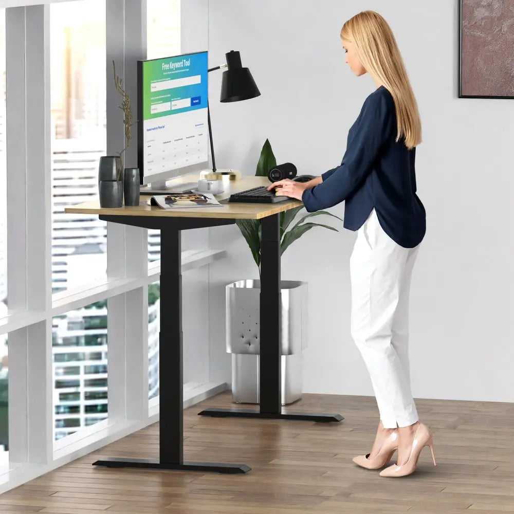 30" Adjustable Brown and Black Stainless Steel Computer Desk - NOBLE HOME INTERIORS