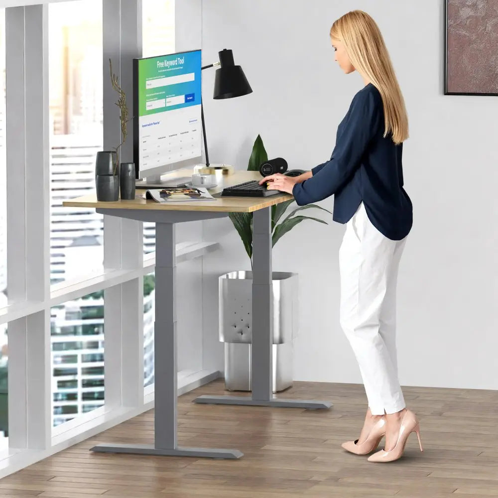 30" Adjustable Brown and Gray Stainless Steel Computer Desk - NOBLE HOME INTERIORS