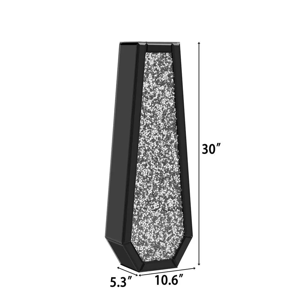 30" Black Mirrored Glass Floor Vase With Faux Crystals - NOBLE HOME INTERIORS