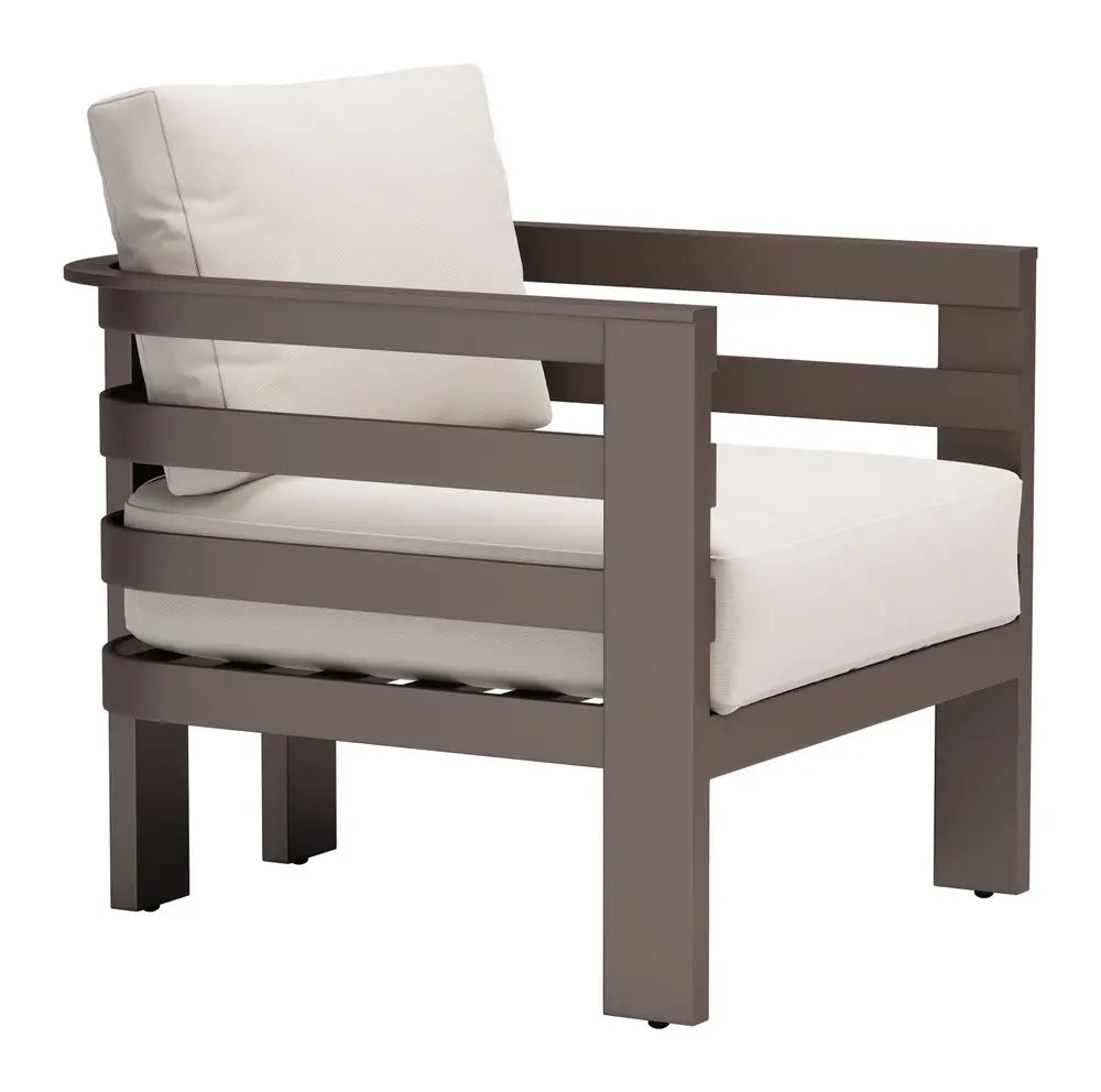 30" Brown Aluminum Outdoor Arm Chair with White Cushion - NOBLE HOME INTERIORS