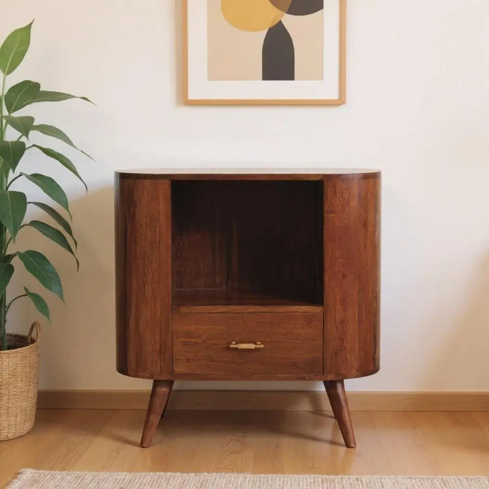 30" Chestnut Solid Wood Oval Accent Cabinet With One Drawer - NOVA HOME FURNITURE