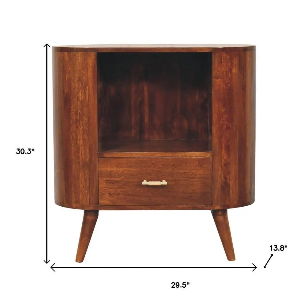 30" Chestnut Solid Wood Oval Accent Cabinet With One Drawer - NOVA HOME FURNITURE