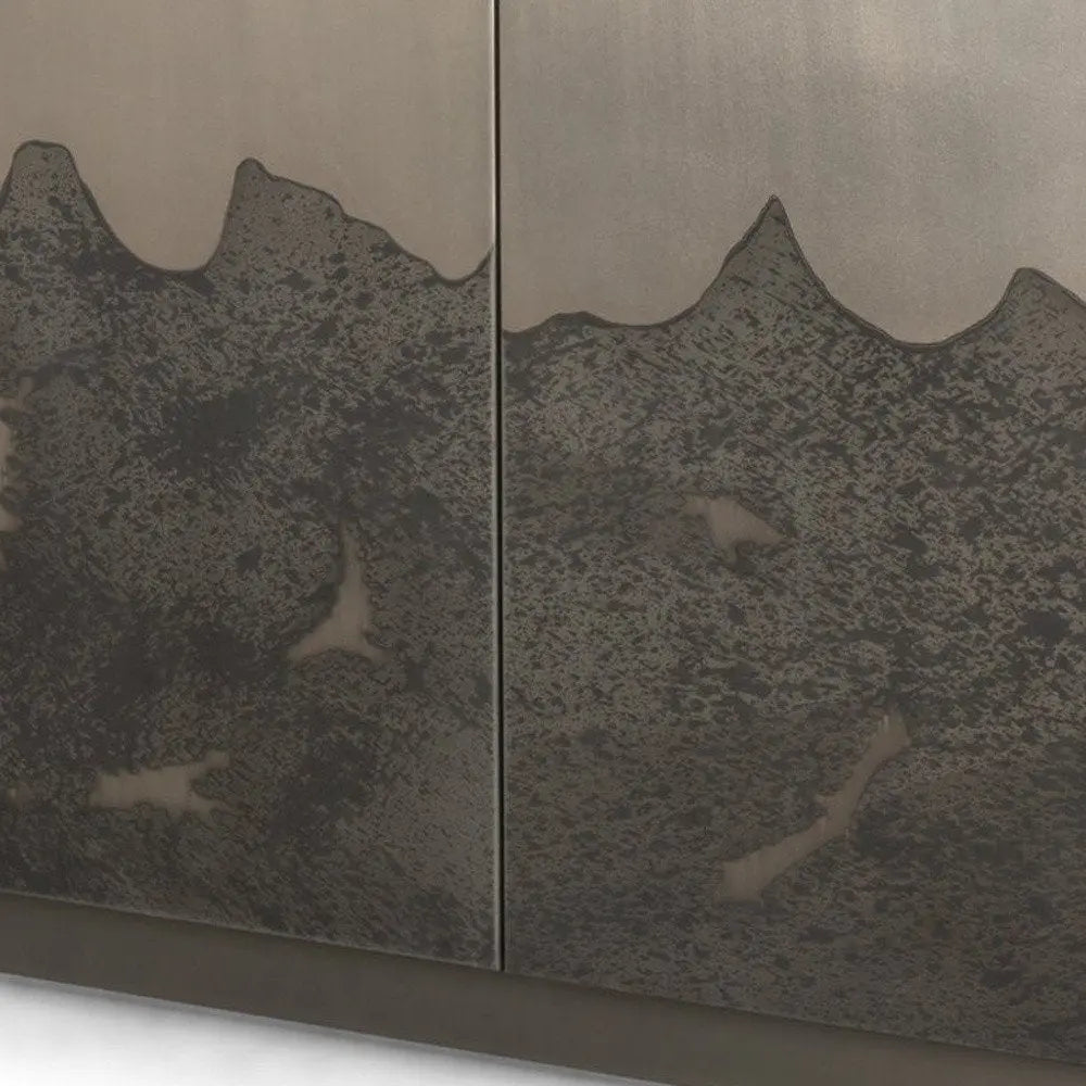 30" Gray Distressed Metal Textured Door Accent Cabinet With Two Doors - NOBLE HOME INTERIORS