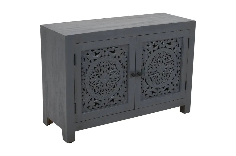 30" Gray Distressed Solid Wood Textured Door Accent Cabinet With Two Doors - NOVA HOME FURNITURE