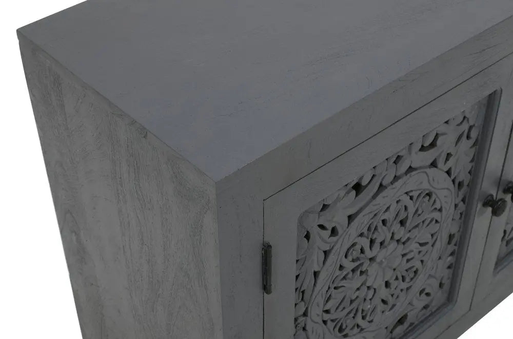 30" Gray Distressed Solid Wood Textured Door Accent Cabinet With Two Doors - NOVA HOME FURNITURE