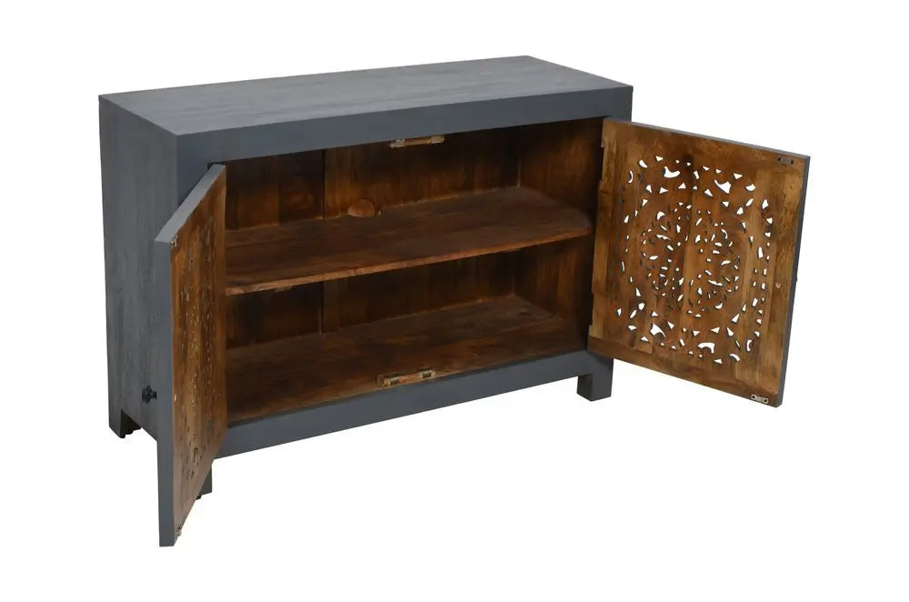 30" Gray Distressed Solid Wood Textured Door Accent Cabinet With Two Doors - NOVA HOME FURNITURE