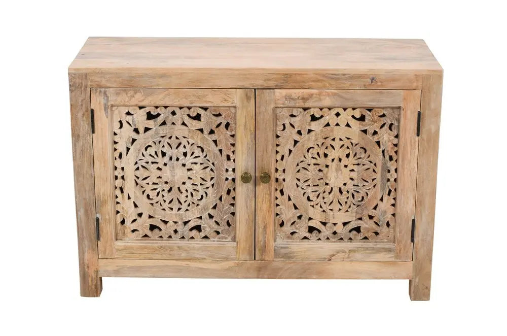 30" Natural Solid Wood Textured Door Accent Cabinet With Two Doors - NOVA HOME FURNITURE