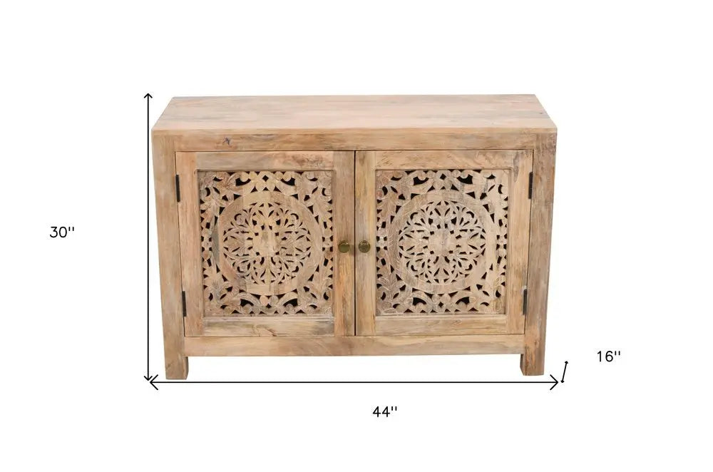 30" Natural Solid Wood Textured Door Accent Cabinet With Two Doors - NOVA HOME FURNITURE