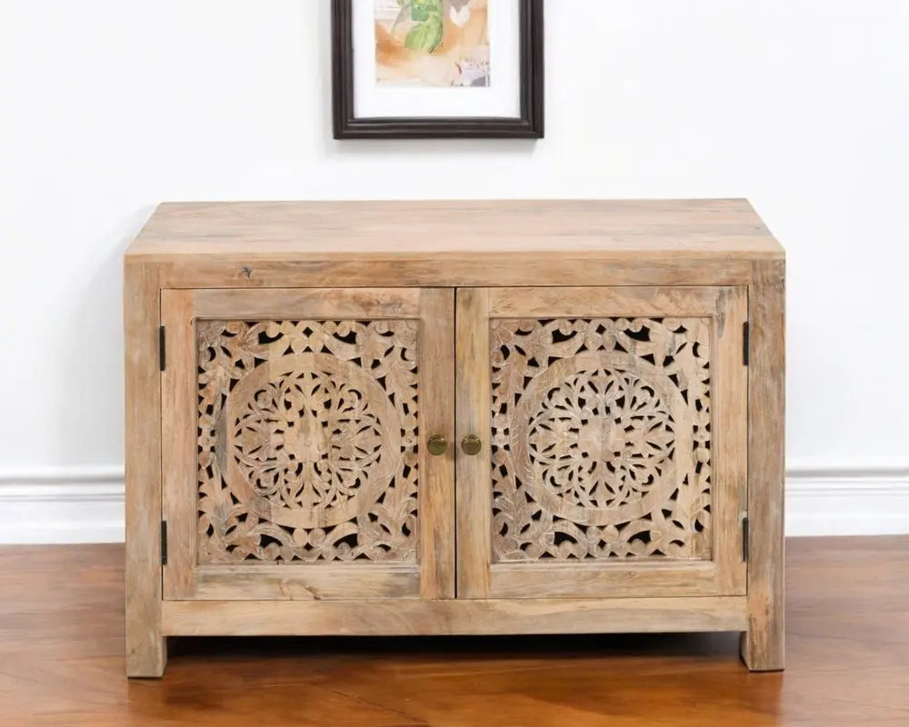 30" Natural Solid Wood Textured Door Accent Cabinet With Two Doors - NOVA HOME FURNITURE