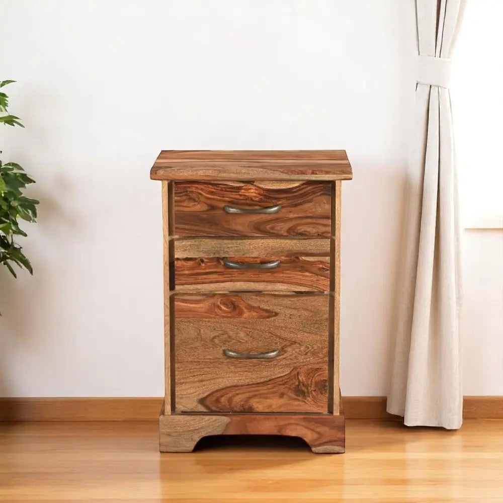 30" Natural Solid Wood Three Drawers Filing Cabinet - NOBLE HOME INTERIORS