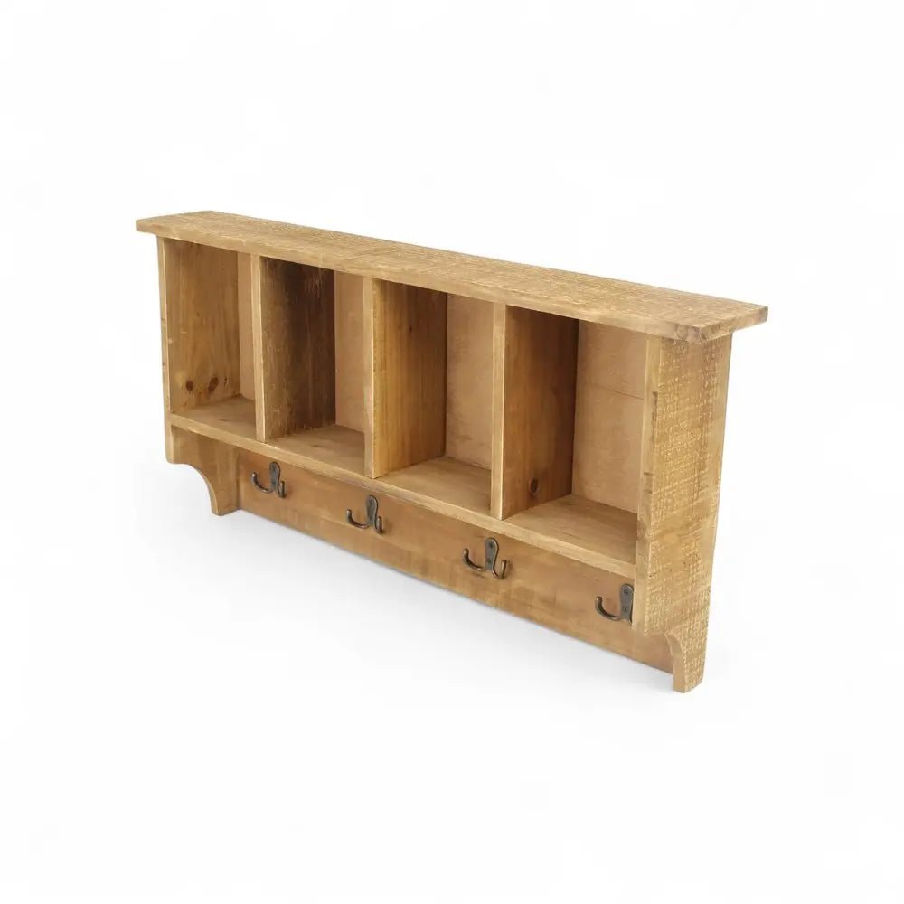 30" Natural Wood Four Hook Wall Mount Coat Rack - NOBLE HOME INTERIORS