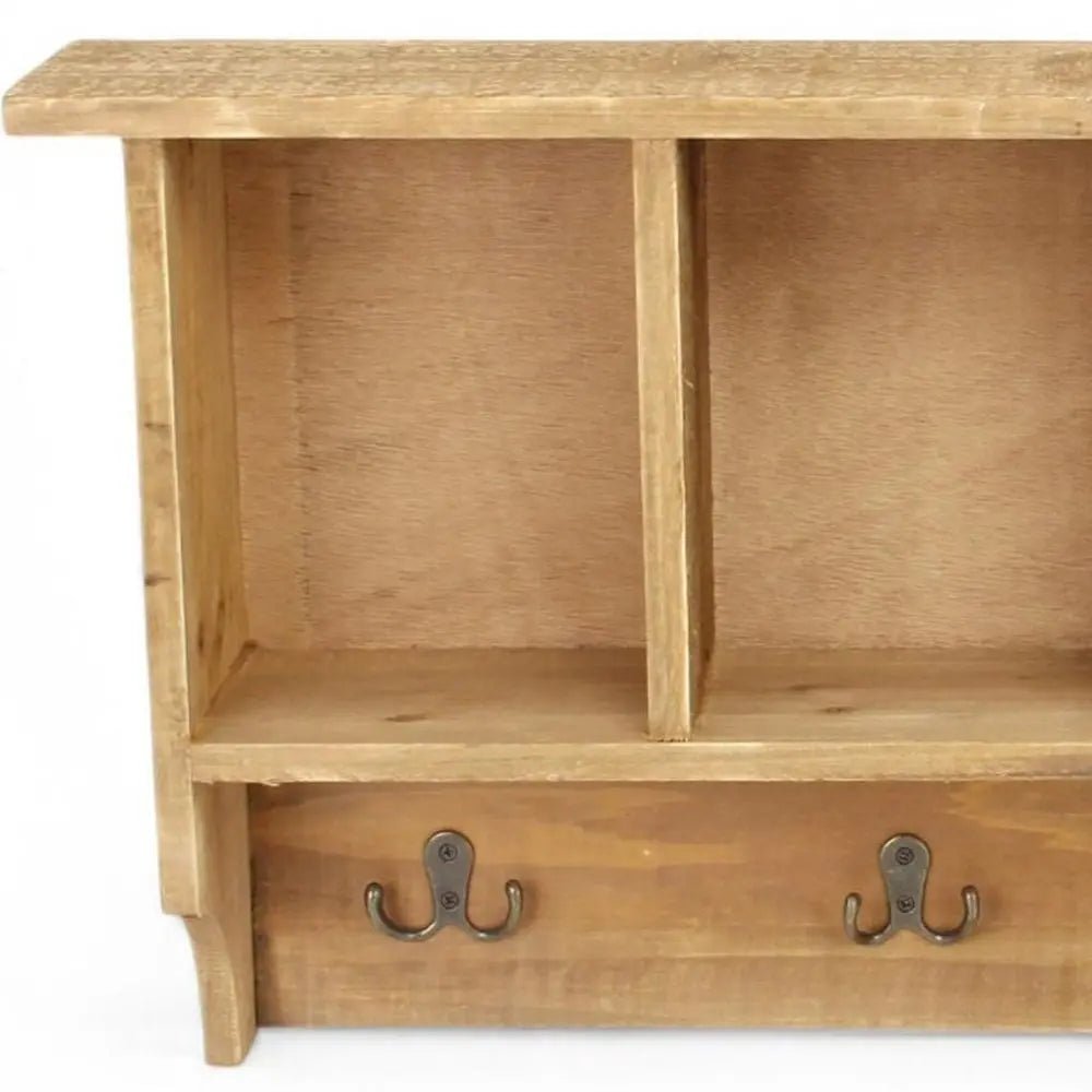 30" Natural Wood Four Hook Wall Mount Coat Rack - NOBLE HOME INTERIORS