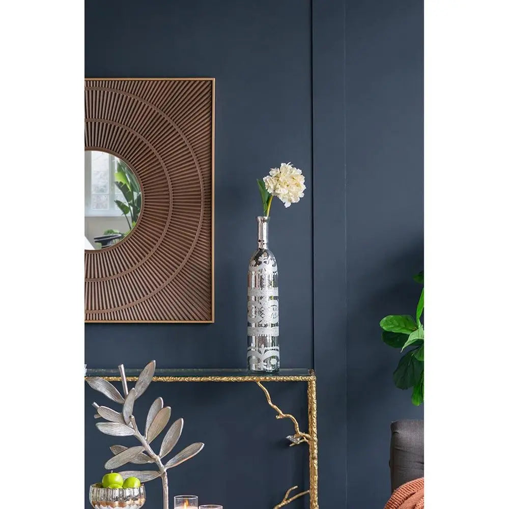 30" Silver Floral Round Glass Table Vase - NOBLE HOME INTERIORS