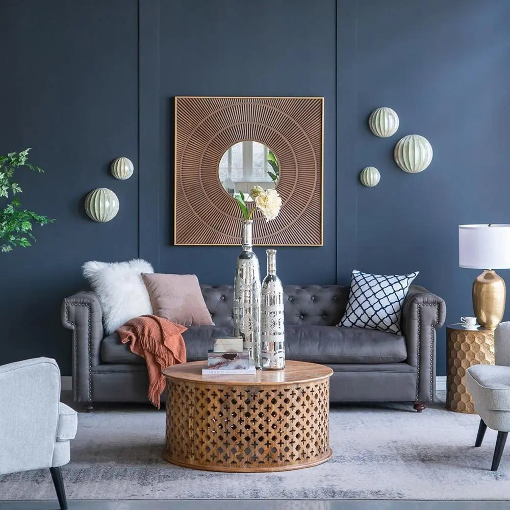 30" Silver Floral Round Glass Table Vase - NOBLE HOME INTERIORS