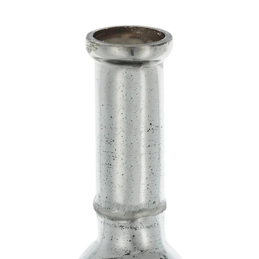 30" Silver Floral Round Glass Table Vase - NOBLE HOME INTERIORS