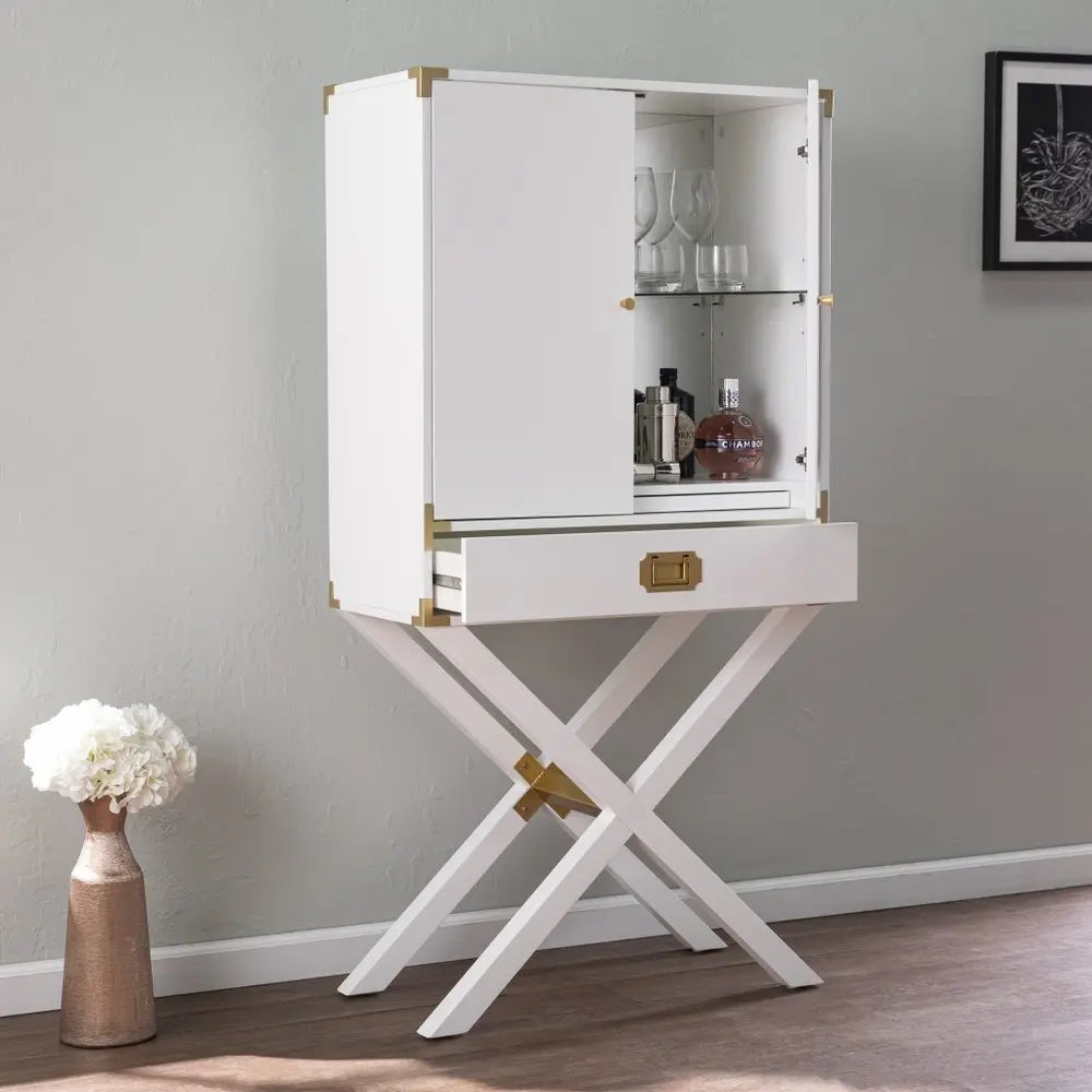 30" White Corner Display Stand With One Shelf And One Drawer - NOVA HOME FURNITURE