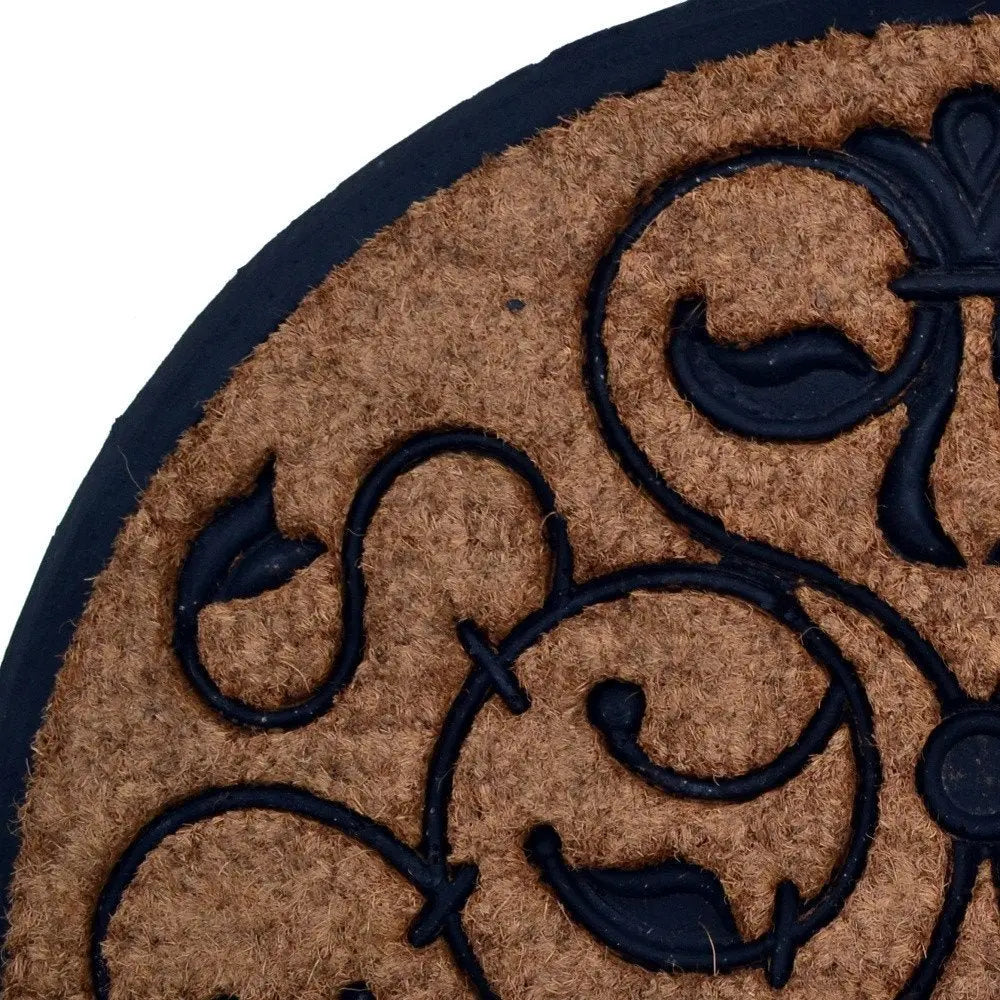 30" X 48" Beige and Black Rubber and Coir Outdoor Semi Circle Door Mat - NOBLE HOME INTERIORS