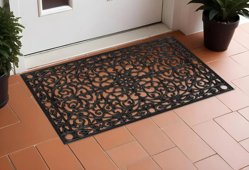 30" X 48" Black Rubber Scrollwork Outdoor Door Mat - NOBLE HOME INTERIORS
