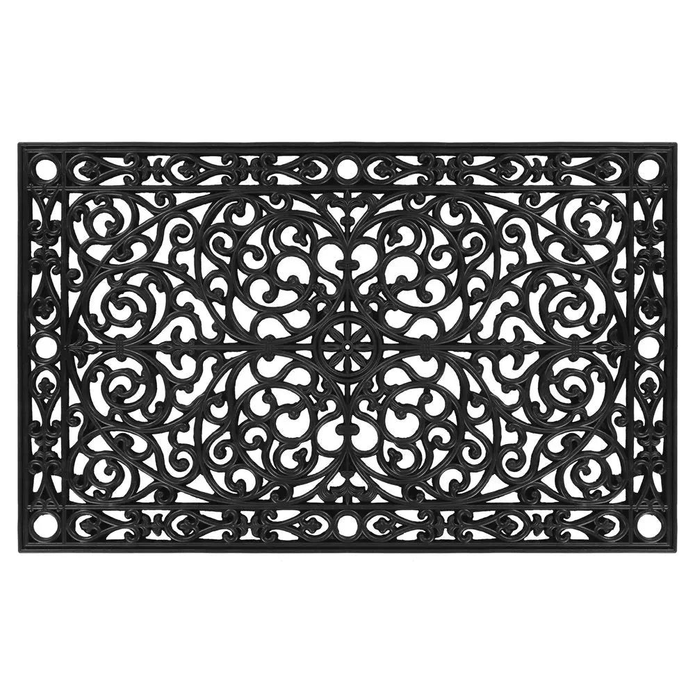 30" X 48" Black Rubber Scrollwork Outdoor Door Mat - NOBLE HOME INTERIORS