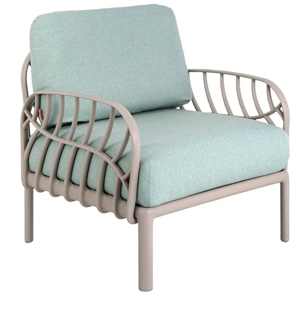 31" Gray Heavy Duty Plastic Outdoor Armchair With Sea Green Cushion - NOBLE HOME INTERIORS