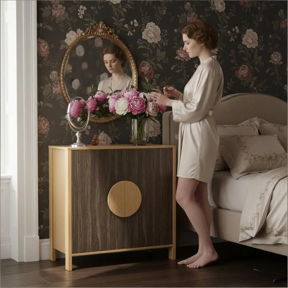 31" Sepia Solid Wood Console Accent Cabinet With Two Doors - NOVA HOME FURNITURE