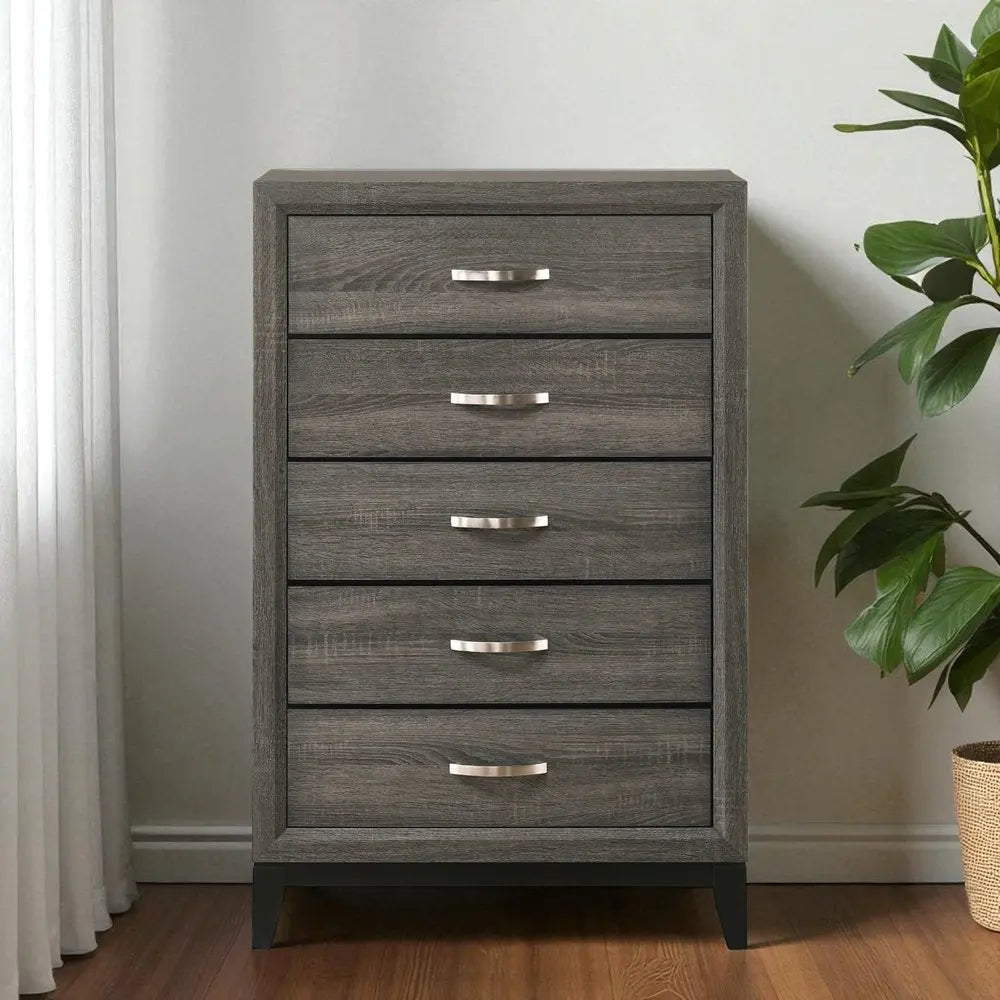 31" Gray Wood Five Drawer Dresser HomeRoots