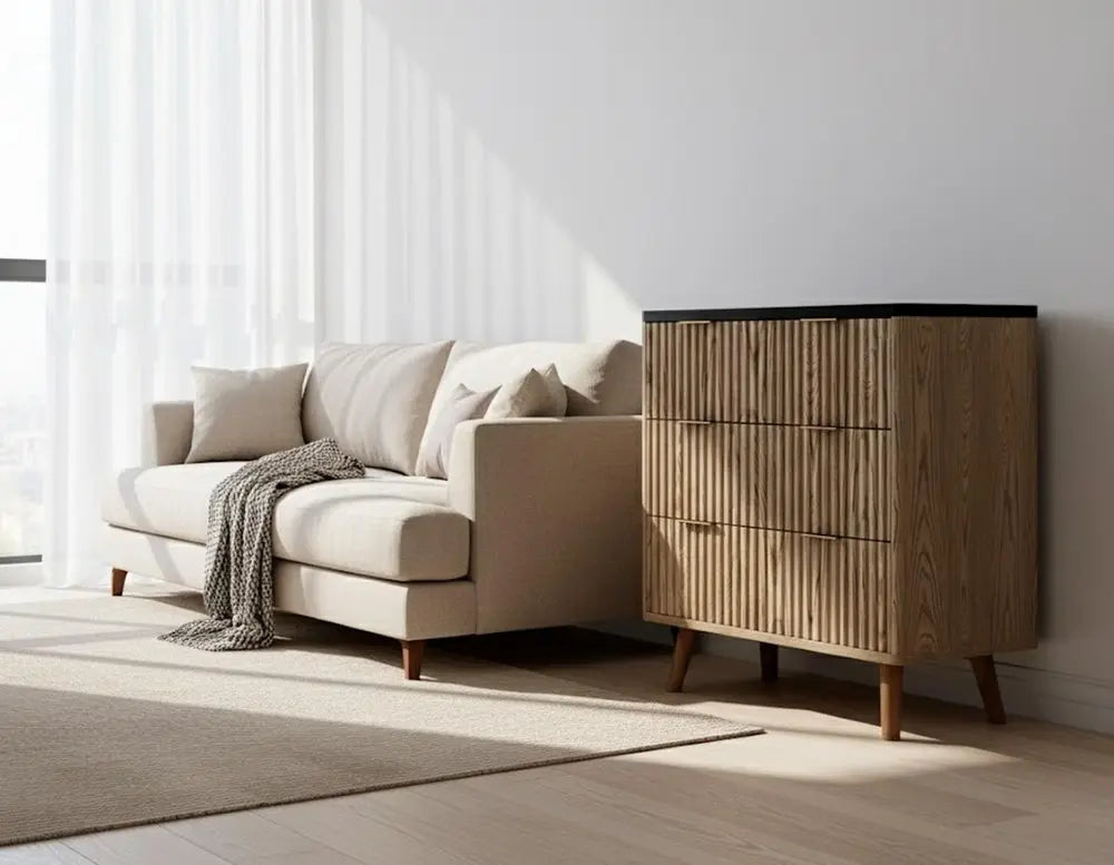 32" Black and Oak Solid Wood Console Accent Cabinet With Three Drawers - NOVA HOME FURNITURE