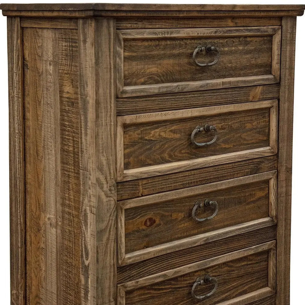 32" Brown Solid Wood Five Drawer Chest - NOBLE HOME INTERIORS
