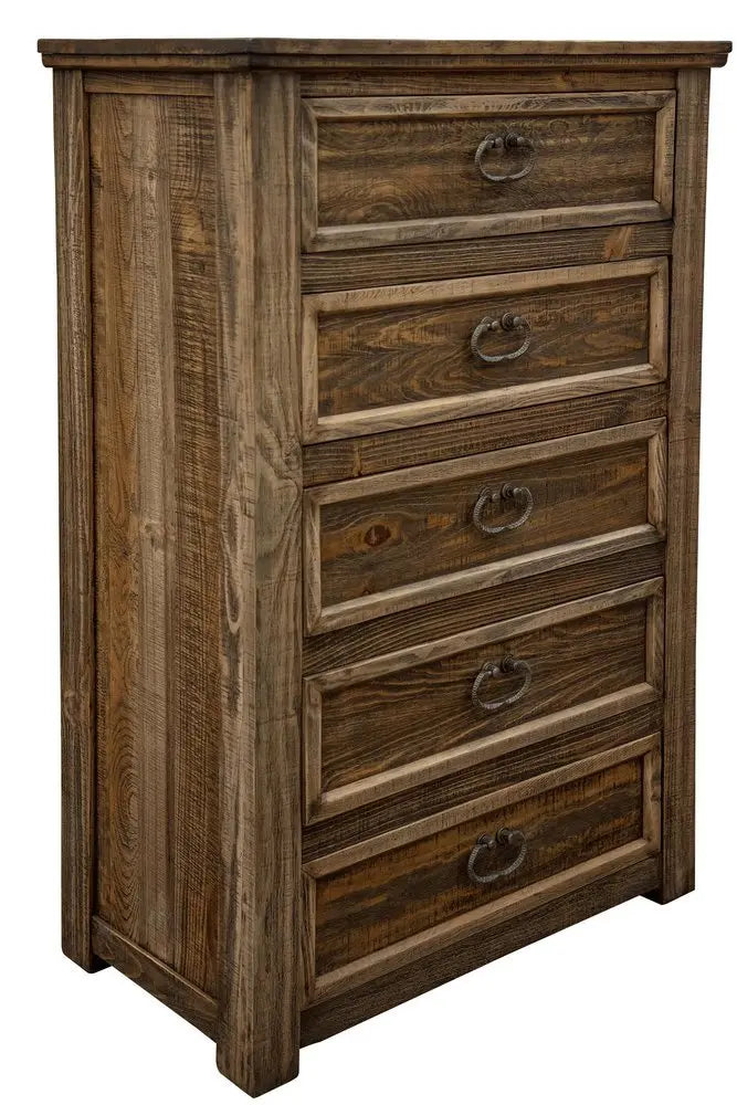 32" Brown Solid Wood Five Drawer Chest - NOBLE HOME INTERIORS
