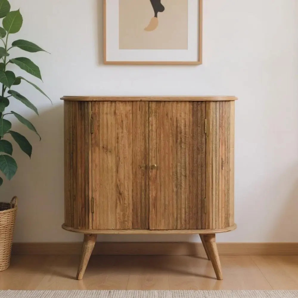 32" Brown Solid Wood Oval Ribbed Texture Cabinet With Two Doors - NOVA HOME FURNITURE