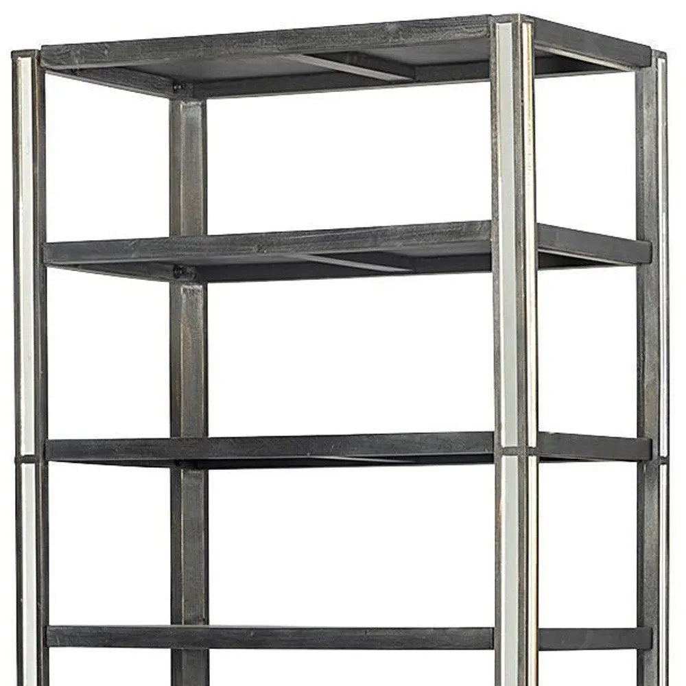 32" Dark Brown Solid Wood and Mirrored Glass Four Tier Bookcase with Three Drawers - NOBLE HOME INTERIORS