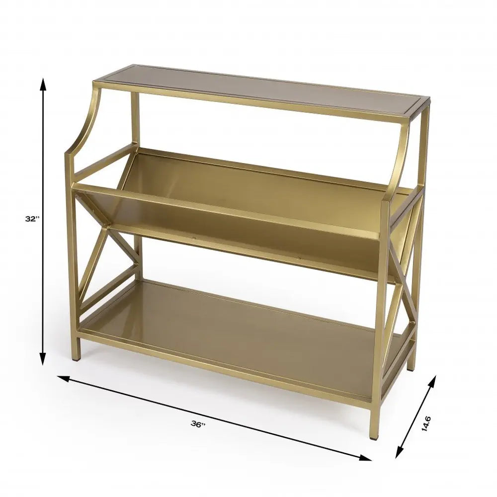 32" Gold Iron and Metal Two Tier Bookcase - NOBLE HOME INTERIORS