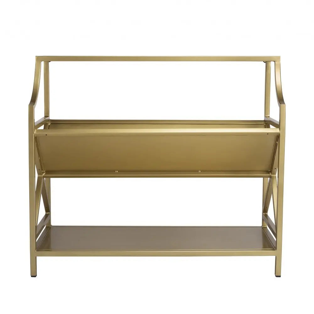 32" Gold Iron and Metal Two Tier Bookcase - NOBLE HOME INTERIORS