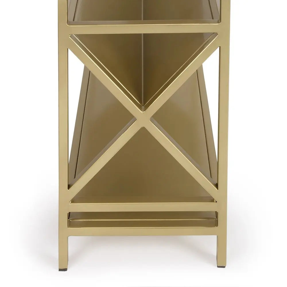32" Gold Iron and Metal Two Tier Bookcase - NOBLE HOME INTERIORS