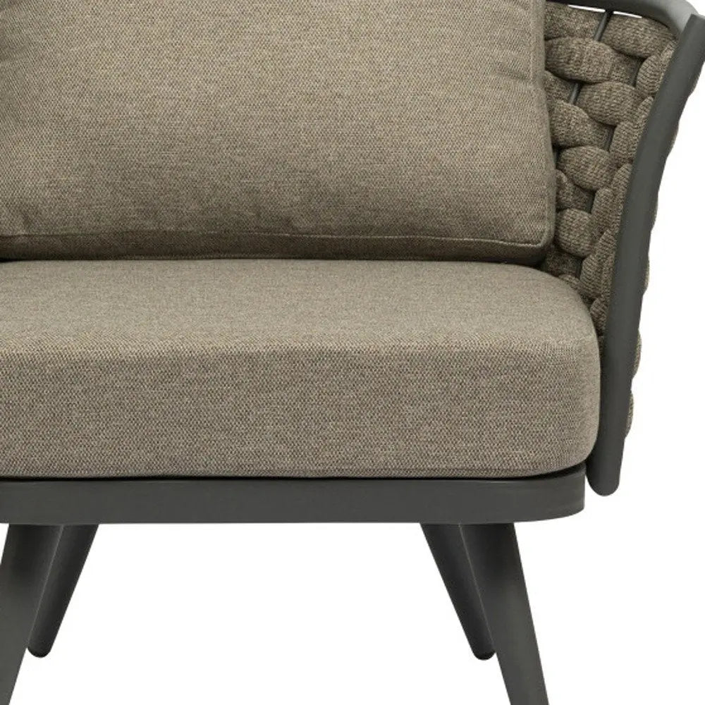 32" Gray And Taupe Woven Aluminum Outdoor Arm Chair with Taupe Cushion - NOBLE HOME INTERIORS