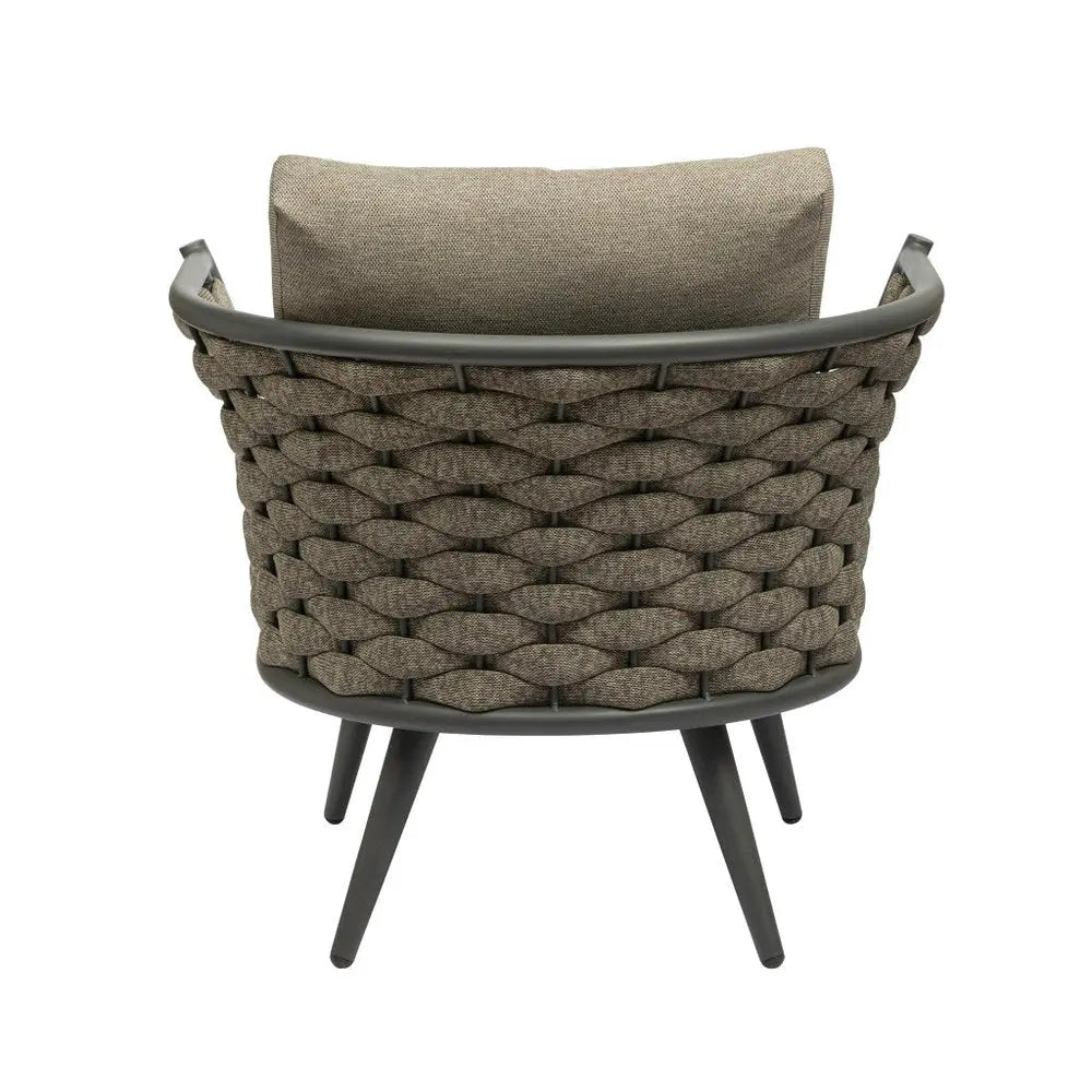 32" Gray And Taupe Woven Aluminum Outdoor Arm Chair with Taupe Cushion - NOBLE HOME INTERIORS