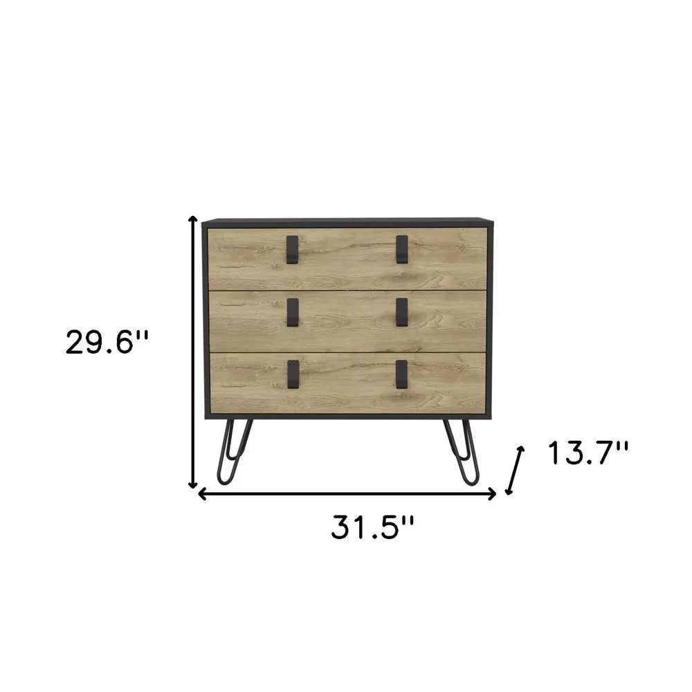 32" Natural and Black Three Drawer Dresser - NOBLE HOME INTERIORS