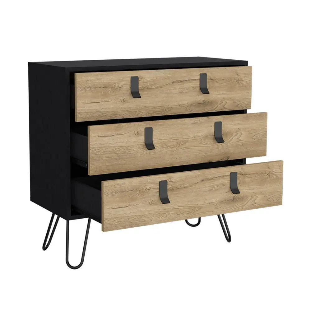 32" Natural and Black Three Drawer Dresser - NOBLE HOME INTERIORS