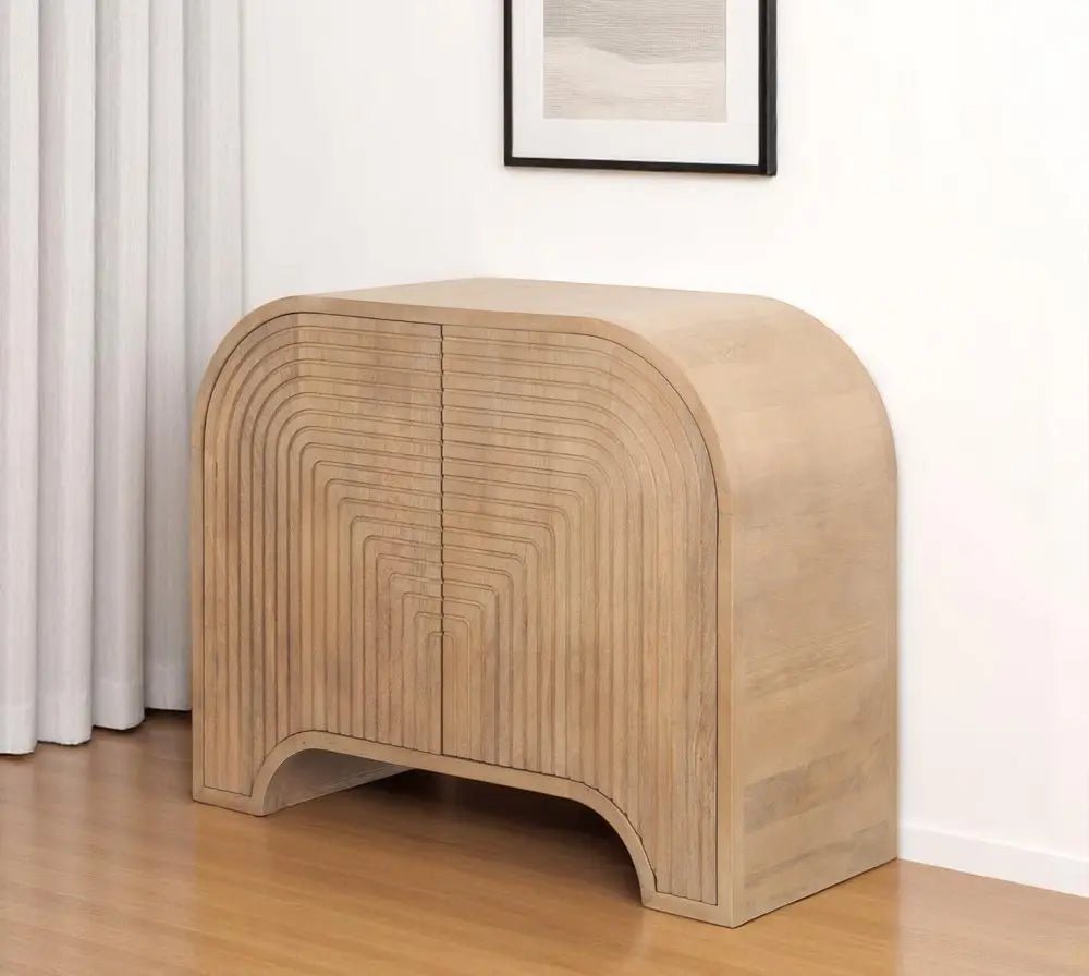 32" Natural Solid Wood Textured Door Accent Cabinet With Two Doors - NOBLE HOME INTERIORS