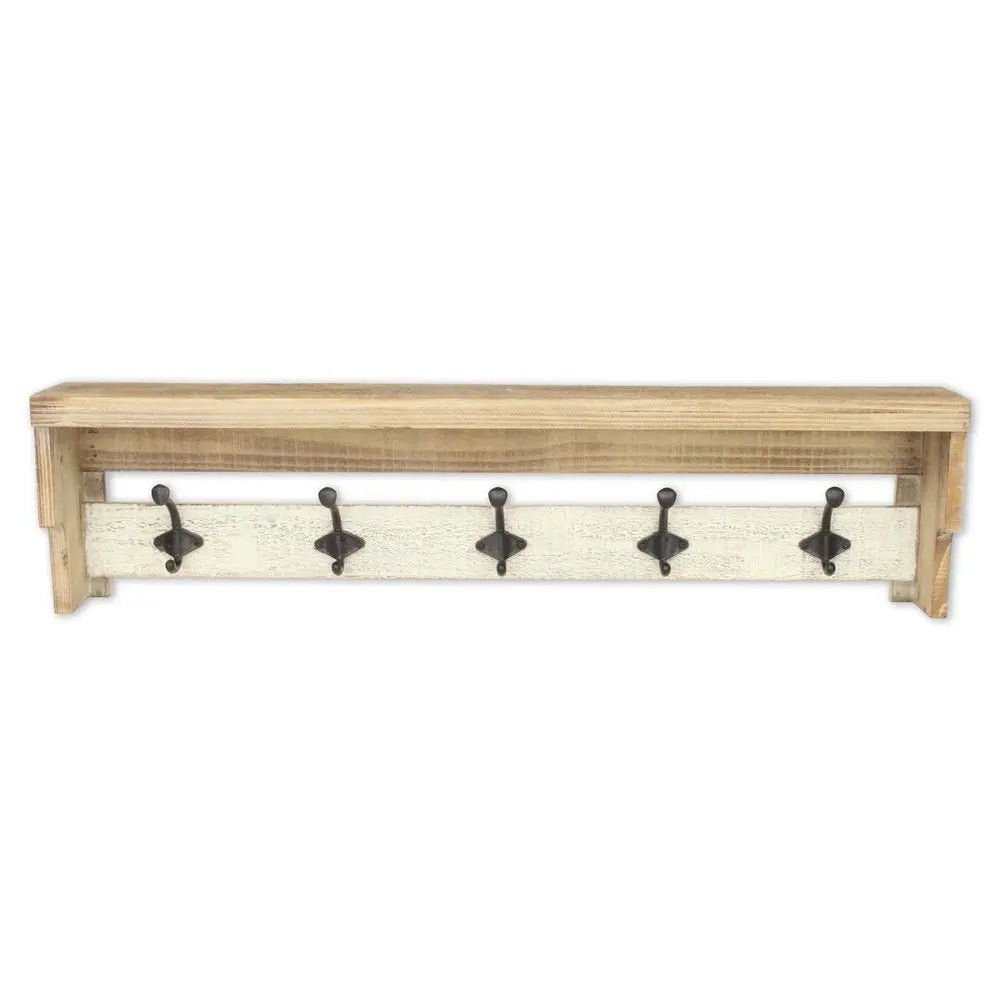 32" Natural Wood Five Hook Wall Mount Coat Rack - NOBLE HOME INTERIORS