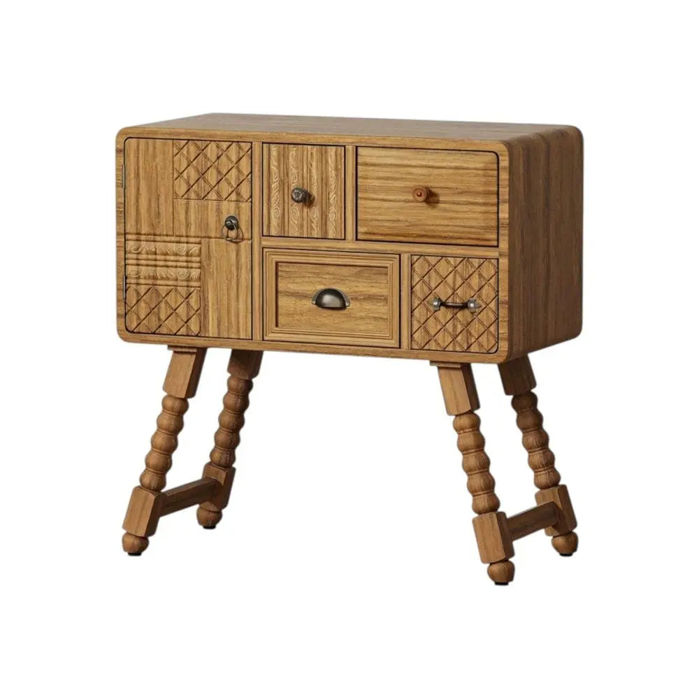 32" Sepia Solid Wood Console Accent Cabinet With Single Door And Four Drawers - NOVA HOME FURNITURE