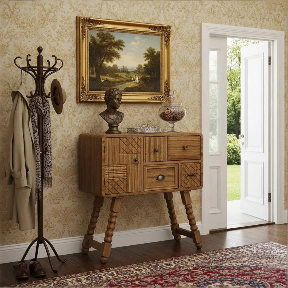 32" Sepia Solid Wood Console Accent Cabinet With Single Door And Four Drawers - NOVA HOME FURNITURE