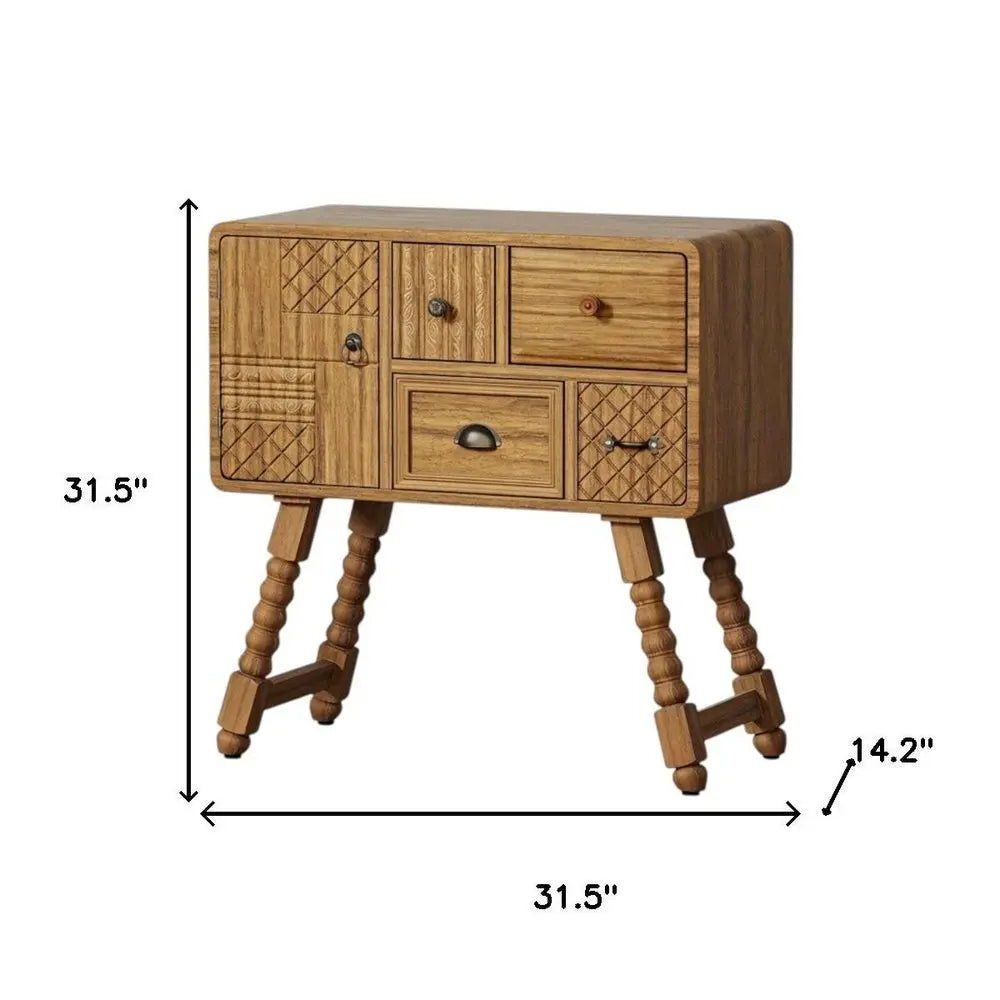 32" Sepia Solid Wood Console Accent Cabinet With Single Door And Four Drawers - NOVA HOME FURNITURE