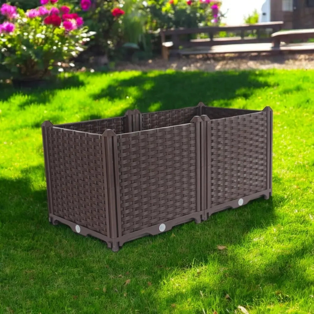 32" X 16" Dark Brown Heavy Duty Plastic Rectangular Self Watering Planter Box - NOBLE HOME INTERIORS