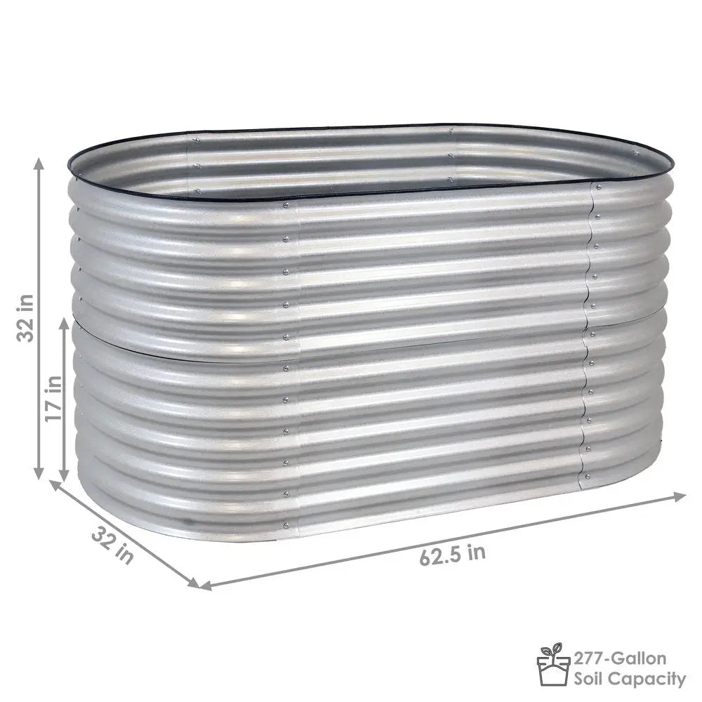 32" X 63" Silver Metal Oval Raised Garden Bed - NOBLE HOME INTERIORS