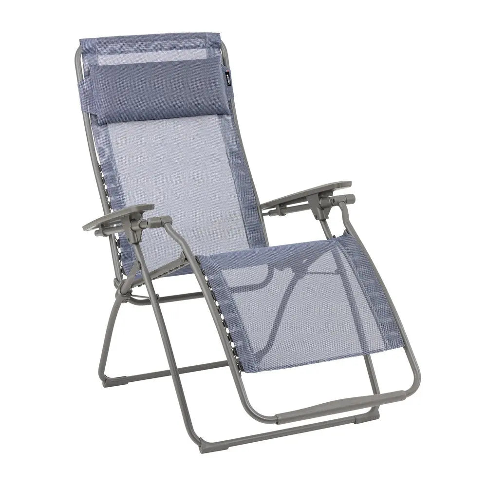 28" Blue Metal Outdoor Zero Gravity Chair with Blue Cushion HomeRoots