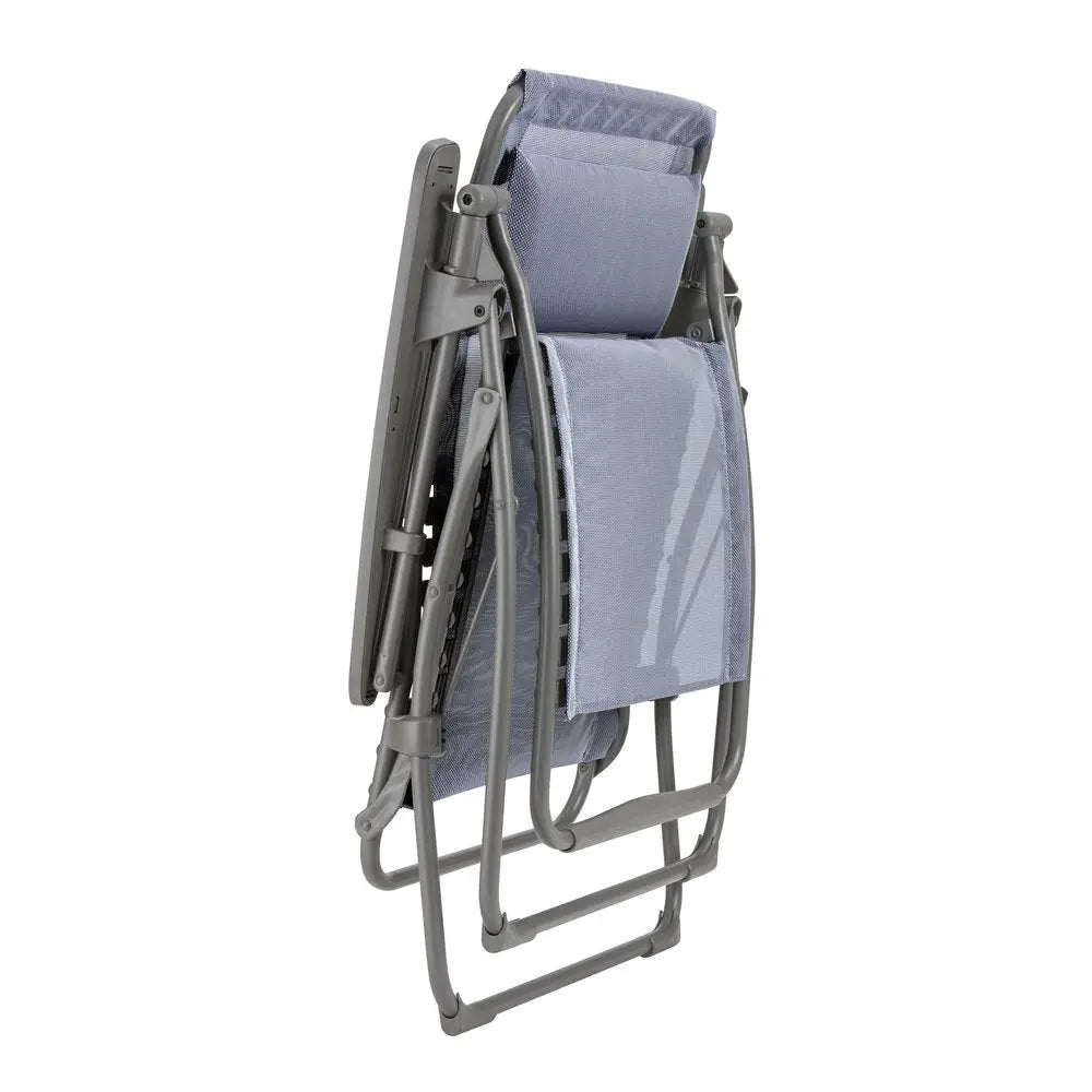 28" Blue Metal Outdoor Zero Gravity Chair with Blue Cushion HomeRoots